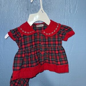 VTG Rose collage Plaid Baby Dress with Red Collar